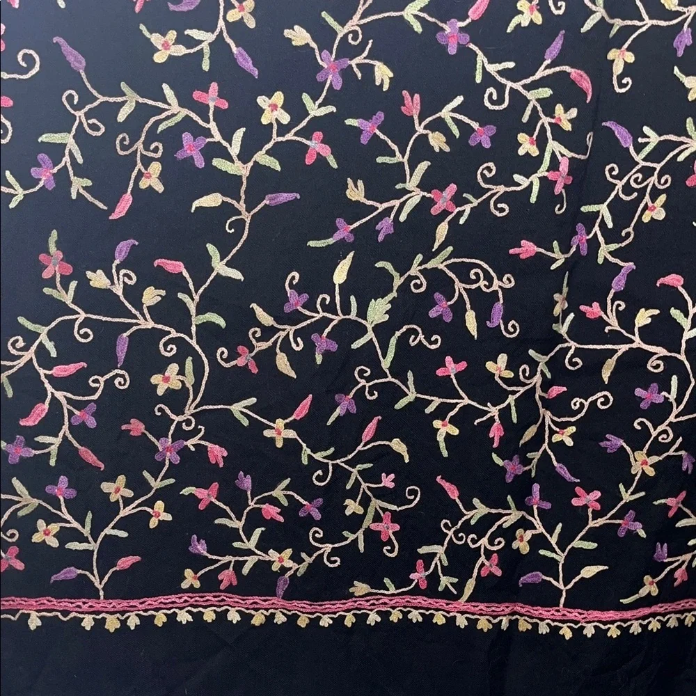Source Unknown Black Floral Embroidered Large Wrap / Scarf